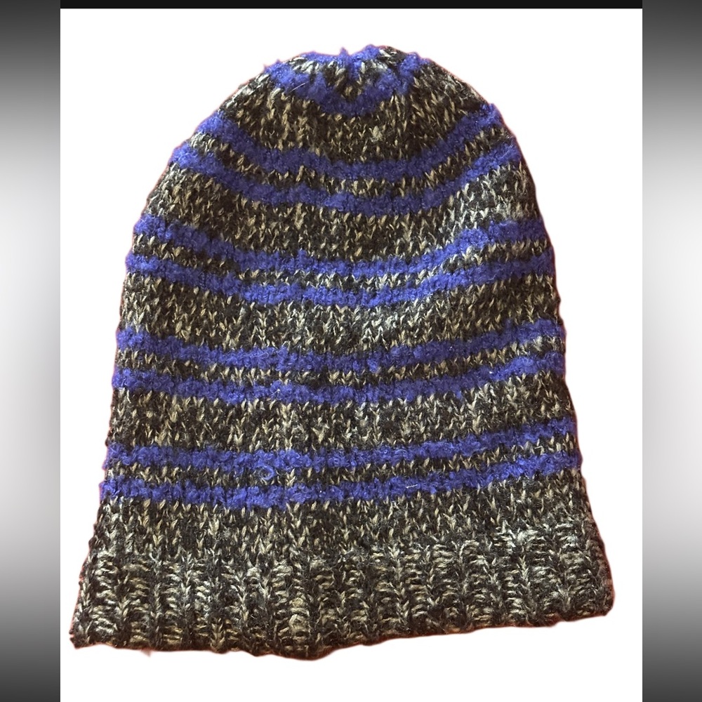 Free People cozy hat purple stripes knit black and white